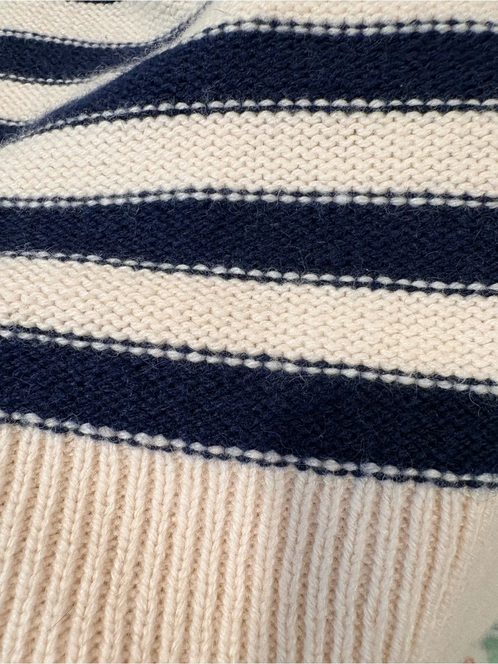 American Eagle Wool Blend Breton Stripe Sweater | Navy & Cream | Medium - Picture 6 of 9